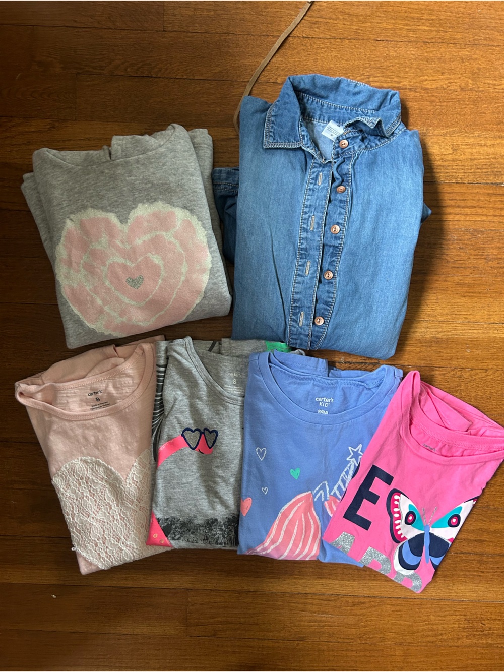 Carter's Girls Mixed Clothing Lot - 4 shirts, 1 dress, 1 hoodie